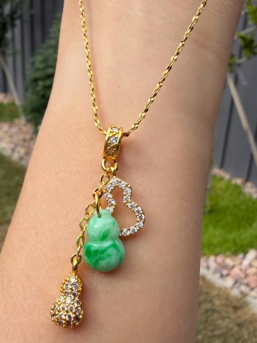 Handcrafted Natural Type A Vivid Sun Green Jadeite Gourd (Wu Lou) Pendant